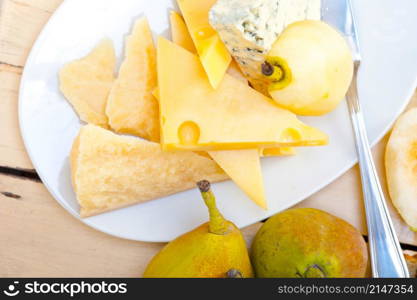 selection of cheese and fresh pears appetizer snack