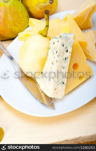 selection of cheese and fresh pears appetizer snack