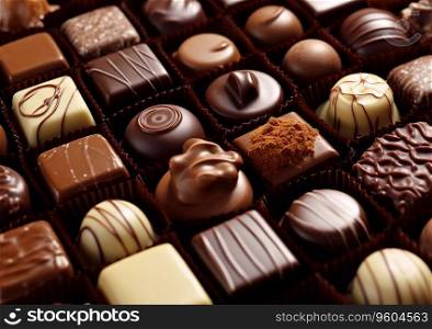 Selection of chocolate candies,dark,white,milk chocolate candies.AI Generative