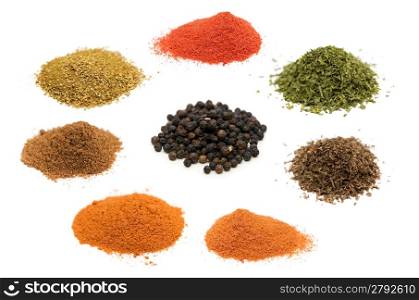 Selection of spices isolated on white