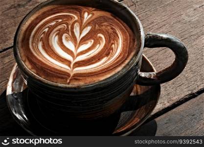 Selective focus cup of hot latte art coffee,focus at white foam
. Selective focus cup of hot latte art coffee