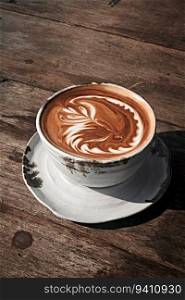 Selective focus cup of hot latte art coffee,focus at white foam. Selective focus cup of hot latte art coffee