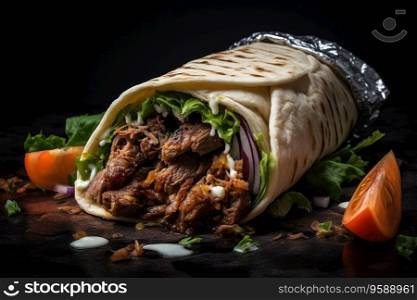 Selective focus of beef steak burritos with vegetable