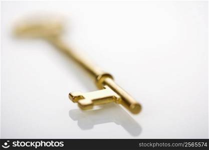 Selective focus of brass skeleton key.