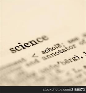 Selective focus of dictionary definition for the word science.