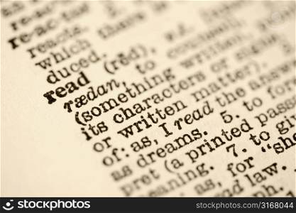 Selective focus of dictionary entry for the word read.