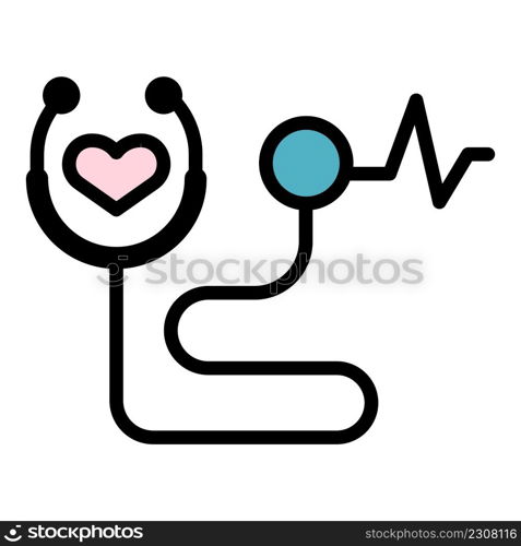 Self care heart rate icon. Outline self care heart rate vector icon color flat isolated. Self care heart rate icon color outline vector