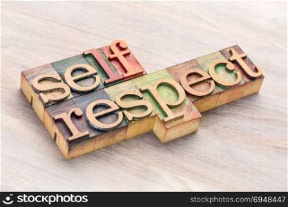 self-respect word abstract in letterpress wood type blocks stained by color inks