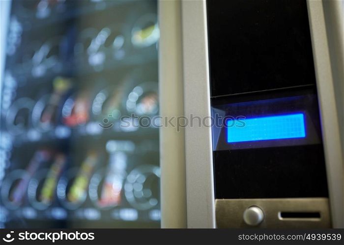 sell, technology and consumption concept - vending machine money amount indicator or display. vending machine display