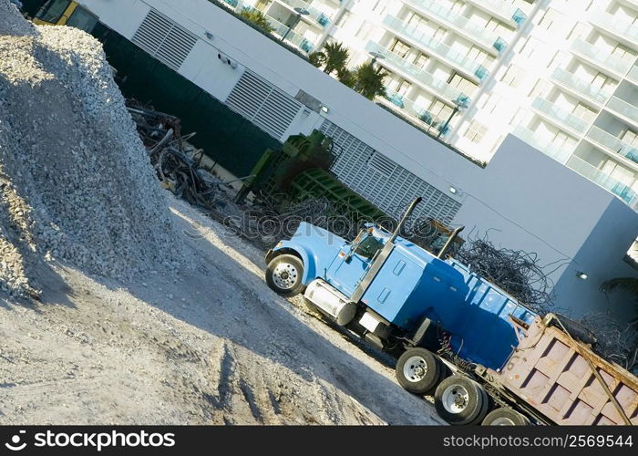 Semi-truck at a construction site