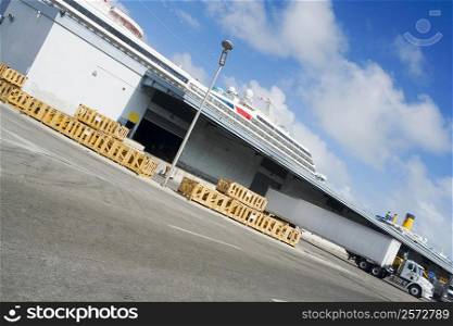 Semi-truck at a shipping port