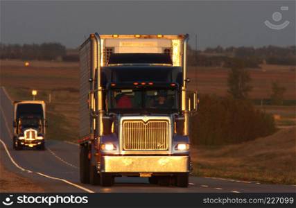 Semi trucks along Trans Canada Highway