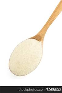 semolina in spoon on white background