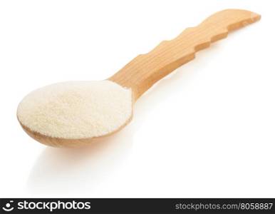 semolina in spoon on white background