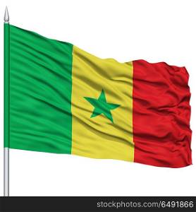 Senegal Flag on Flagpole , Flying in the Wind, Isolated on White Background