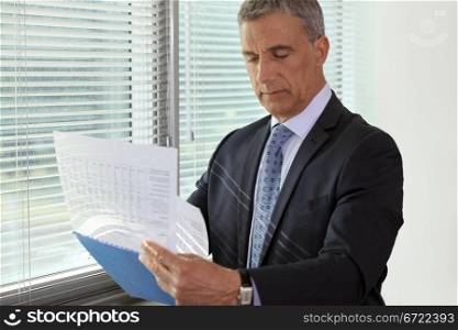 Senior businessman going over important documents