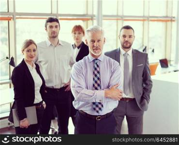 senior businessman with his team at office. business people group