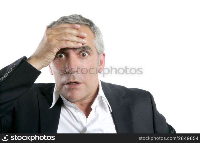 senior businessman worried expression hand in head gray hair