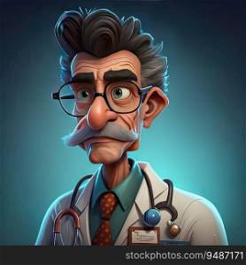 Senior cardiologist, emergency help therapist practitioner computer generated ai avatar character. Old doctor with stethoscope, physician. Senior doctor ai generated cartoon avatar