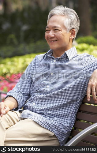 Senior Chinese Man Relaxing On Park Bench