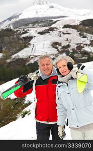 Senior couple at ski resort