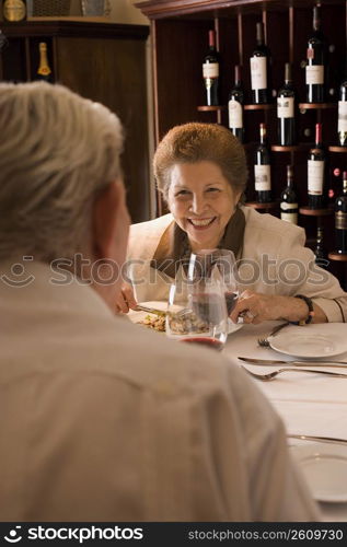 Senior couple dining in restaurant