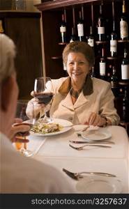 Senior couple dining in restaurant