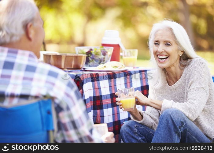 Senior Couple Enjoying Camping Holiday In Countryside