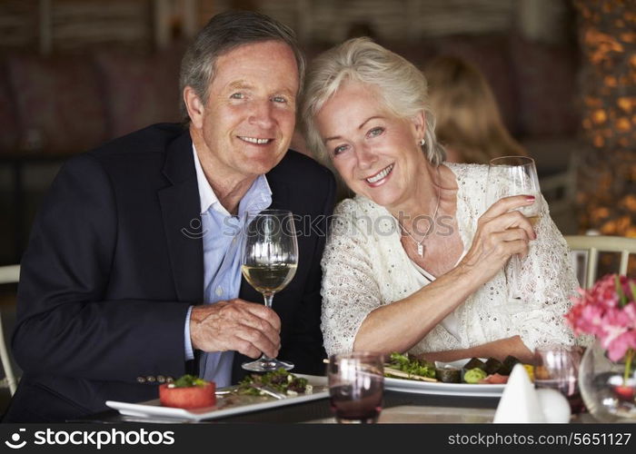 Senior Couple Enjoying Meal In Restaurant