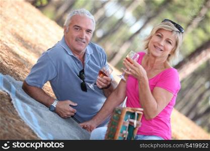 Senior couple enjoying romantic picnic