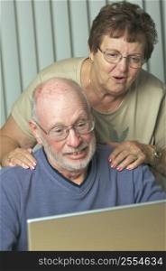 Senior couple looking at screen