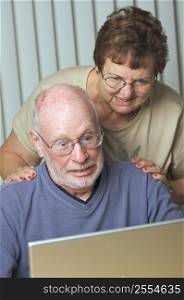 Senior couple looking at screen