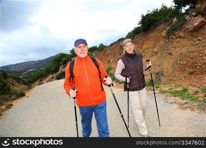 Senior couple on a walking day