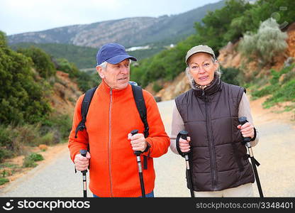 Senior couple on a walking day