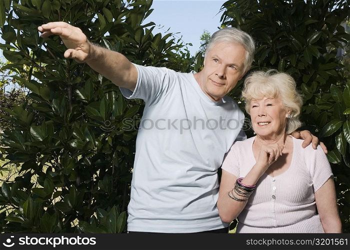 Senior couple standing in a garden