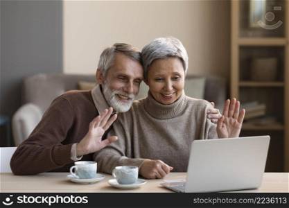 senior couple vide conferencing home