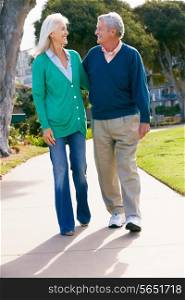 Senior Couple Walking In Park Together