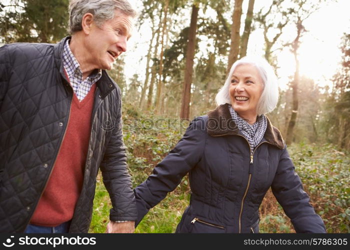 Senior Couple Walking Through Winter Countryside