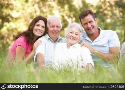Senior Couple With Grown Up Children In Park