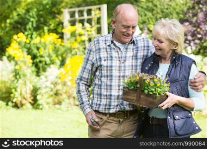 Senior Couple Working In Garden Together
