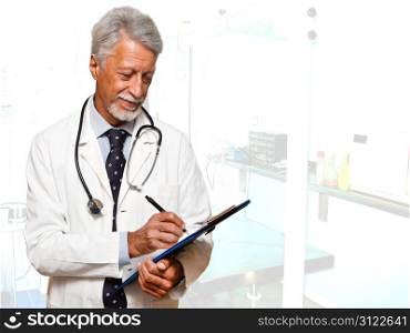 senior doctor on white background