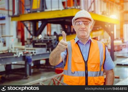 Senior Engineer foreman Thumbs up, Worker good job work done satisfy chief concept.