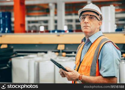 senior engineer professional worker caucasian worker working in heavy industry factory