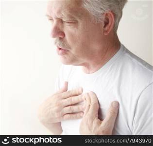 Senior has trouble breathing with chest pain.