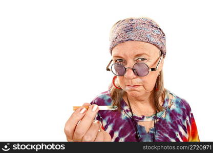 Senior Hippie Lady Smoking