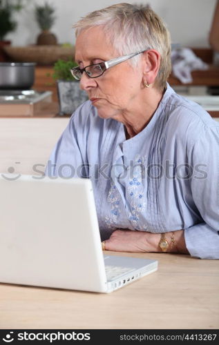 senior lady having on-line assistance