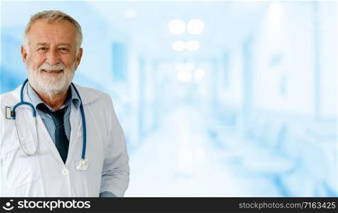 Senior male doctor working at the hospital. Medical healthcare and doctor staff service.