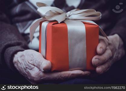 senior man and gift. leisure old man