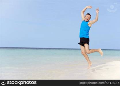 Senior Man Jumping On Beautiful Beach