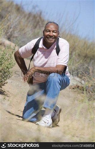 Senior man on a walking trail